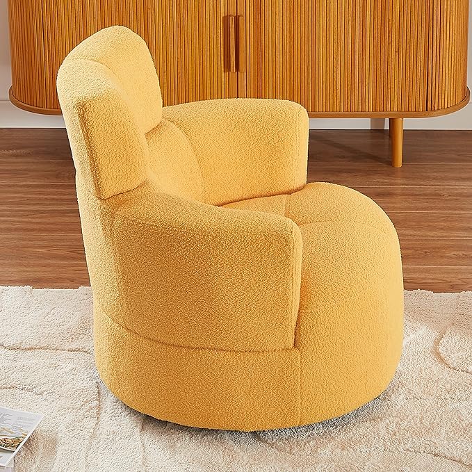 360° Swivel Accent Chair Armchair Upholstered Round Barrel Chair with Adjustable Headrest Morden Single Sofa for Living Room Office and Hotel (Yellow/27)