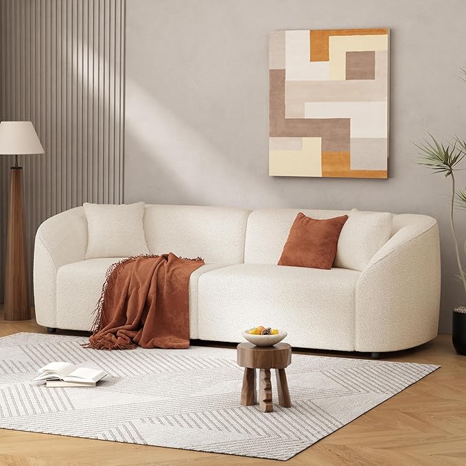Merax Comfy 87 Large Couch Upholstered Loveseat with Extra Deep Seats Boucle Sofa for Living Room Apartment Office Classic Beige