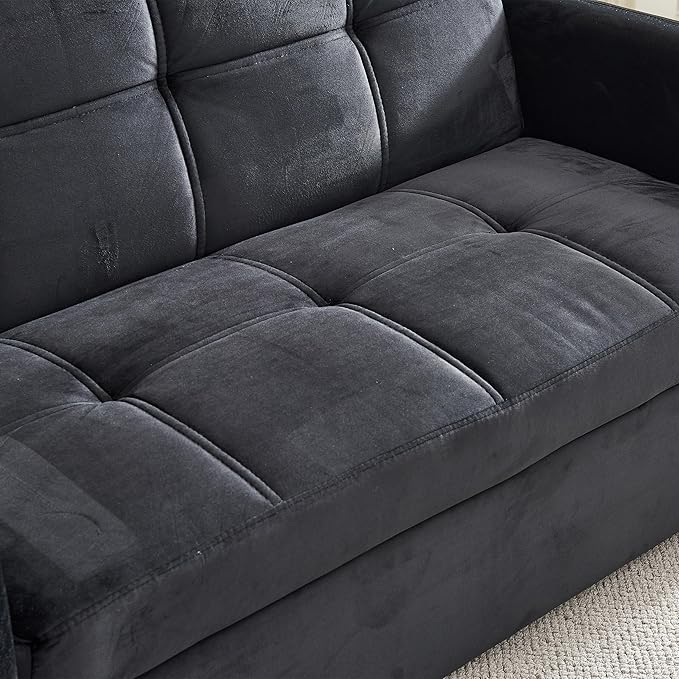 55.5 Velvet Convertible Sofa Bed Pull Out Sleeper Sofa Bed Loveseat Couch with USB Charging Ports 3 in 1 Convertible Sleeper Sofa Bed for Living Room Apartment Bedroom RV Black