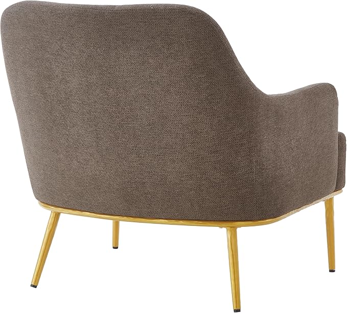 Merax Modern Curved Accent Chair Upholstered Armchair Single Sofa Chair with Curved Backrest and Gold Metal Legs for Living Room Bedroom or Reading Corner Brown