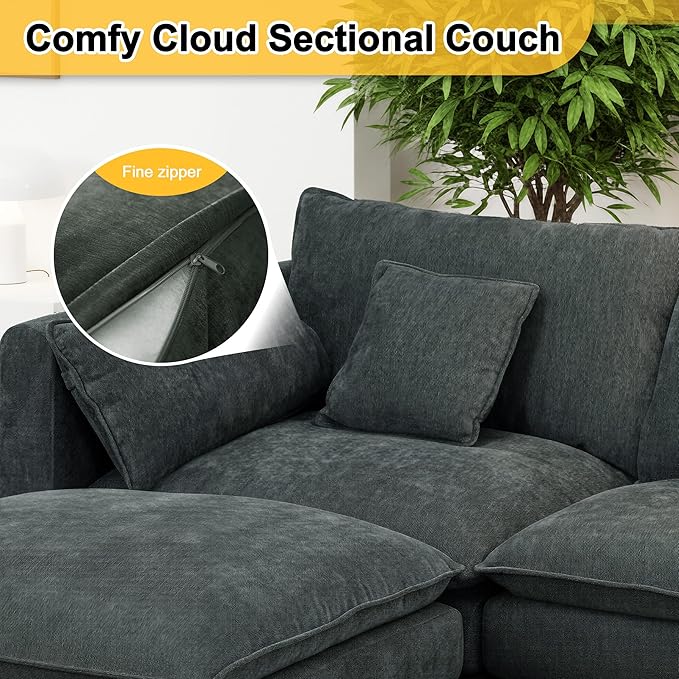 144 U Shaped CouchModular Sectional SofaCloud Couch with Ottoman6 Seater ConvertibleChenille FabricConsole &amp Cup HoldersSofa for Living RoomApartment (Dark Grey)