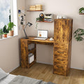 KEIKI Computer Desk with Hutch and 3 Drawers 4-Tier Storage Shelves Office Desk with Storage and Integrated 4-in-1 Charging Station Brown