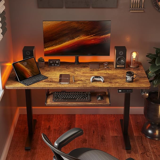 FEZIBO Standing Desk with Keyboard Tray 40 x 24 Inch Adjustable Height Sit Stand Desk with Memory Presets for Home Office Ergonomic Computer Workstation Rustic Brown