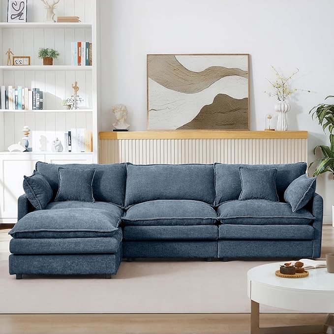 102 Cloud Sectional Couch Modular L Shaped Sofa with Movable Ottoman Comfy Chenille Deep Seat Sofa with Throw Pillows 3-Seater Cloud Couches for Living Room Apartment