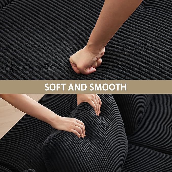 Modular Sectional Sofa with Movable Ottoman 3 Seat Deep Seat Couch with 3 Pillows Comfy Cloud Sectional Sofa for Living Room Bedroom and Apartment (Black 1 Left+1 Right+1 Middle+2 Ottoman)