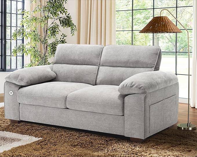 WorthFurni Sofas for Living Room Chenille Pillow-Armrest Loveseat Couch Set Small Sofa 3 Seater Sofa USB Charging Removable Sofa Cover Solid Wood Frame Easy to Install (71.5 inch Grey)