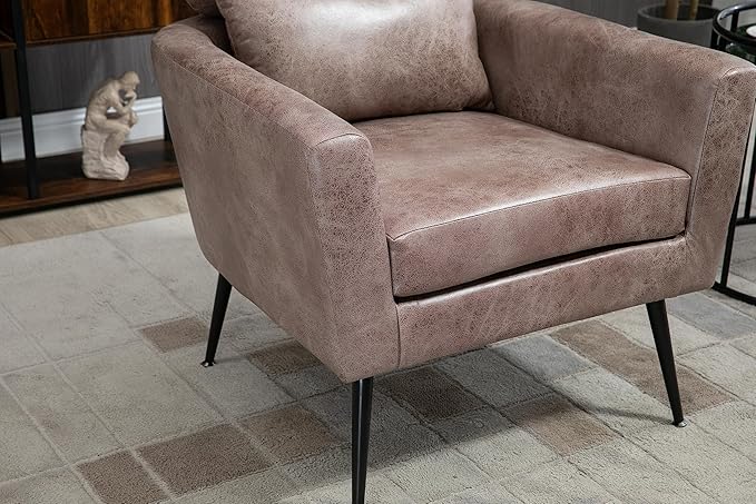 29.5 W Classical Accent Chair Armchair Upholstered Reading Chair Single Sofa Leisure Club Chair with Black Metal Leg and Throw Pillow for Living Room Bedroom Dorm Room Office Taupe Bronzing Suede