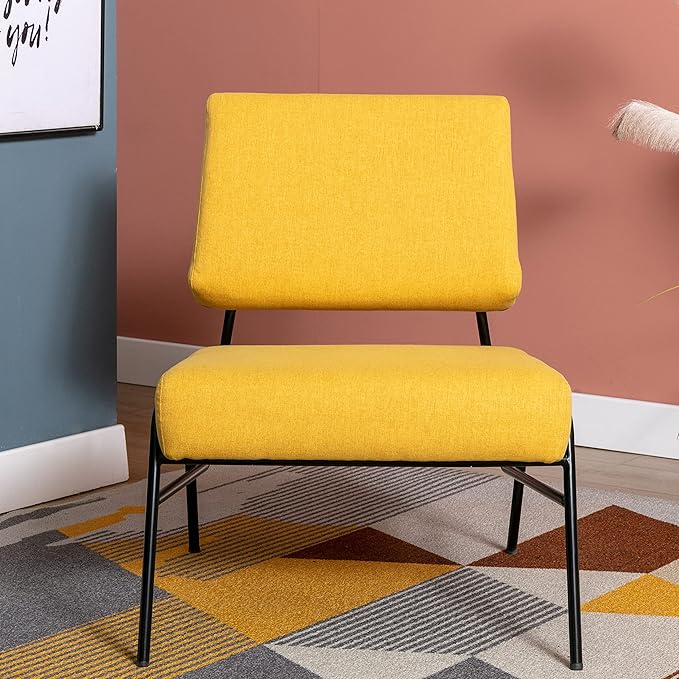 Generic Wire Metal Frame Slipper Chair Armless Accent Chair Lounge Chair for Living Room Bedroom Home OfficeYellow Linen