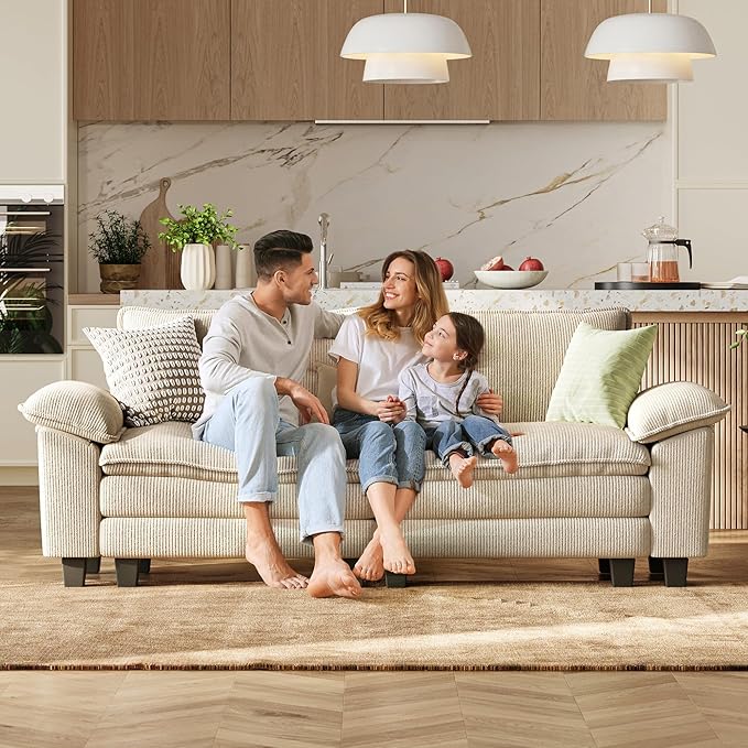 LINSY HOME 90'' Cloud Loveseat Sofa Modular Sectional Couches Corduroy Cloud Couch Soft Modern Comfy Love Seat Sofa Set for Living Room Apartment Office Beige
