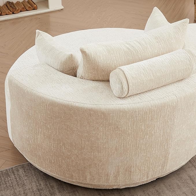 55''L Round Swivel Accent Chair Oversized Chenille Modern Swivel Barrel Chairs Upholstered Cozy Reading Chair for Living Room Bedroom Home Office (Chenille Beige)