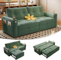73 Queen Size Sofa Bed Loveseat Sleeper Sofa with Pull Out Bed Pockets and USB Modern 2 Seater Convertible Small Couch for Living Room Bedroom Apartment (Green Corduroy)