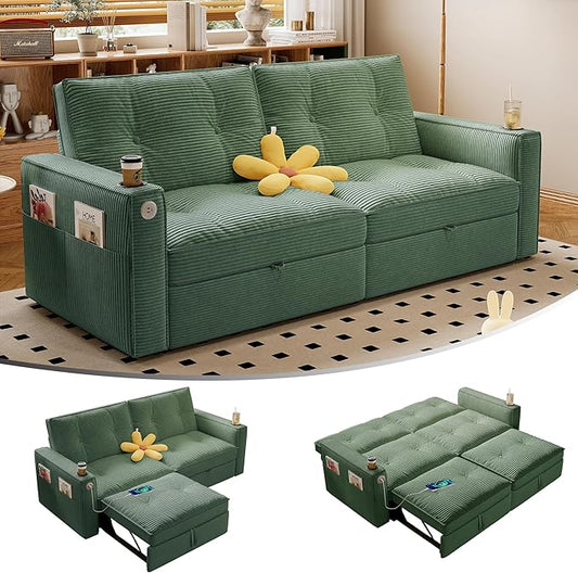 KEIKI Convertible Sofa Bed 3 in 1 Pull Out Couch 73 Pull Out Sofa Bed with Side Pocket for Living Room Bedroom Small Space Green