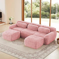 Boneless Couch Sectional Couches for Living Room 114.7'' U Shaped Modular Sectional Sofa with Ottoman Comfy Plush Cloud Couch with Deep Seat Oversized 3-Seater Modular Couches Pink