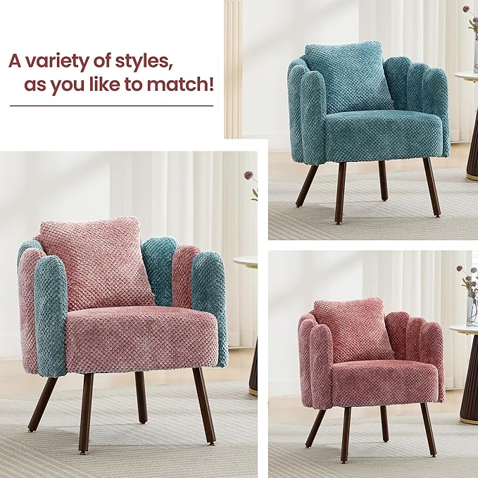 Accent Chair for Bedroom Shell Shaped Vanity Chair with Pillow Living Room Armchair with Removable Petal Backrest Small Single Reading Sofa Set of 2