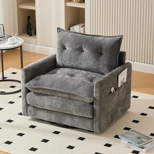 Oversized Swivel Barrel Accent Chair Chenille Comfy Cloud Sofa Chair with Large Seat and Upholstered Armrests Modern Extra Wide Armchair Reading Chairs for Bedroom Living Room (Gray)
