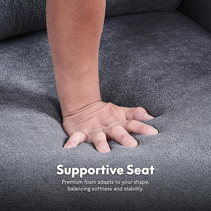 FLEXISPOT AC2 Accent Chair Accent Chairs Set of 2 for Living Room Mid Century Modern Chenille Upholstered Armchair with Padded Back Comfy Reading Chair for Bedroom Office Small SpacesGrey