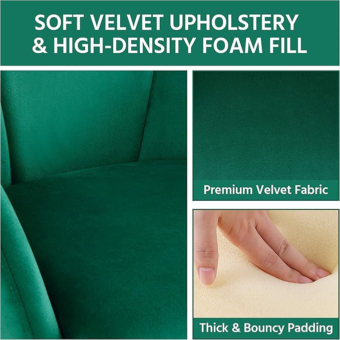 Yaheetech Velvet Living Room Chair Flower Shaped Armchair with Golden Legs Upholstered Side Chair for Vanity Room Living Room Kitchen Green