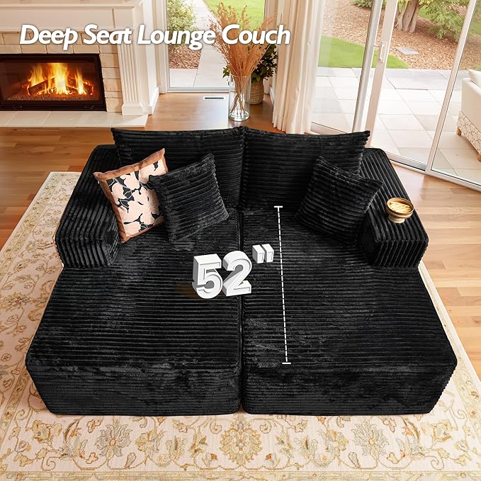 Weaxty Oversized Chaise Lounge Chair Indoor 81 Cloud Plush Modular Sectional Sofa Bed Modern Loveseat Sleeper Chair Fluffy Sofa for Living Room Bedroom No Assembly Required 2PCS Black