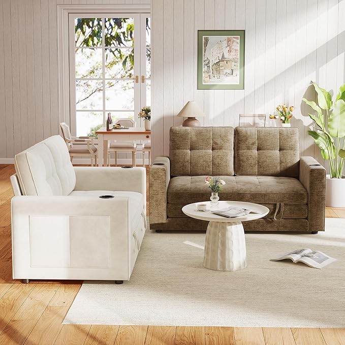 WorthFurni Convertible Sofa Bed Folding Sofa Bed 2 in1 Pull Out Loveseat Sleeper Sofa Floor Sofa Bed for Small Spaces Folding Couch Bed with Pillows for Living Room Bedroom - Brown