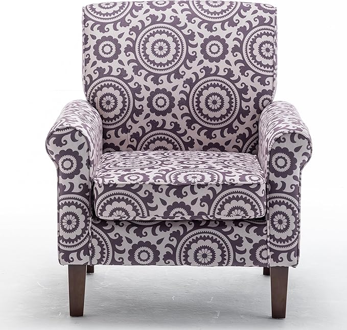 Classic Accent Armchair with Birch Wood Frame and Comfortable Rolled Armrests Arm Chairs for Living Room Bedroom and Office Decor 02 Printed Fabric