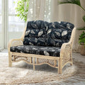 Malibu Lounge Loveseat Sofa Natural Rattan Wicker Handmade Design Natural Color with Black Leaf Cushions
