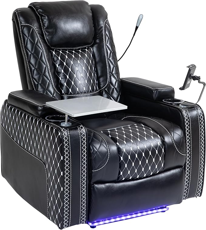 Power Zero Gravity Recliner Chair for Adults Breathable Leather Electric Recliners Adjustable Home Theater Seating with Smart Cup Holders USB Ports Hidden Arm Storage Tray Table