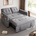 DWVO 3 in 1 Convertible Sleeper Sofa Bed 55 Pull Out Sofa Bed with Adjustable Backrest and USB Velvet Futon Couch with Side Pockets for Living Room Grey
