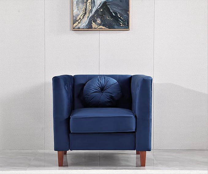 Kittleson Classic Chesterfield Velvet Accent Chair with Elegant Button Tufted Backrest Square Legs High-Density Foam &amp Accent Pillows Arm Chair for Living Room Chair Dark Blue
