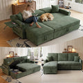 Sleeper Sectional Sofa 83 Convertible Sofa Bed with Pull Out Couches Small Desktop L Shaped Couch with Reversible Chaise Cup Holders USB Modern Corduroy Sofas for Living Room Apartment Green