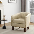 UIXE Faux Leather Accent Chair Barrel Club Chair Upholstered Armchair for Living Room Comfy Modern Round Arm Chair Bedroom Reading Seat - Beige