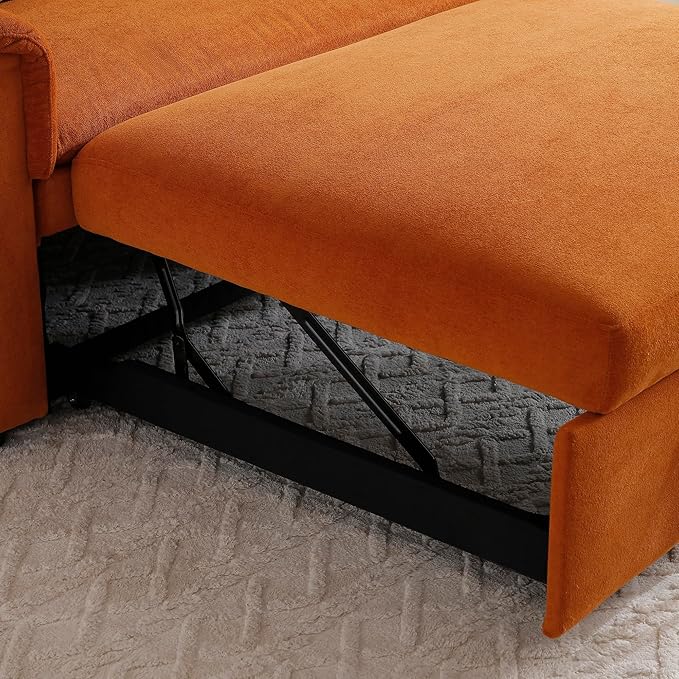 Sofa Bed Pull Out Couch with Side Pockets 3 in 1 Velvet Loveseat Sleeper Sofas Beds with USB Ports Sofa Bed Couch with Adjustable Backrest for Living Room Bedroom Apartment Orange