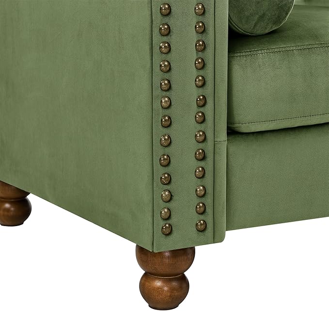KEIKI 32 Chesterfield Velvet Tufted Button Sofa Chair with Square Arms and Cushion Back Classic 1-Seater Couch with Solid Wood Legs Easy Assembly for Living Room Bedroom Apartment Green