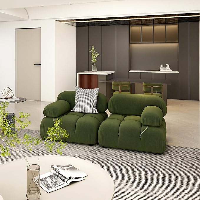Jennifer Taylor Home Marcel 72.5 Bubble Modular Modern 2-Piece Loveseat Sofa Olive Green