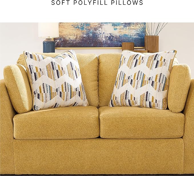 Signature Design by Ashley Keerwick Scandinavian Loveseat with 4 Toss Pillows Yellow