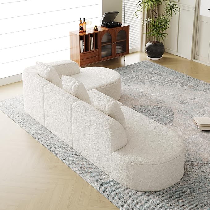111.8' Curved Sectional Cloud Sofa Modern L Shaped Couch with Chaise &amp Pillows Comfy Upholstered Deep Seat Compression Boneless Sofa for Living Room Office No Assembly Required Right Facing W