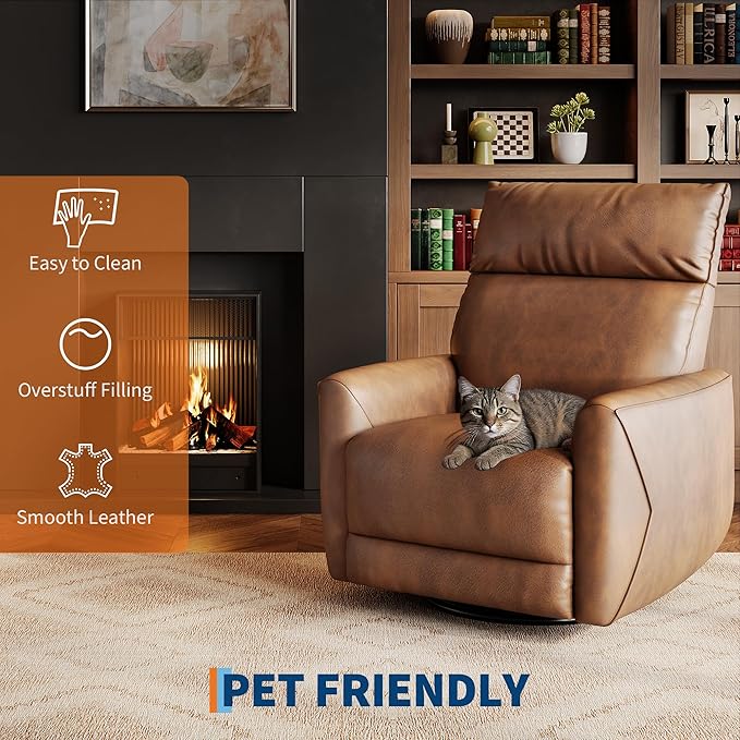 GAOMON Power Recliner Chair Swivel Rocker Chair for Adults Upholstered Fabric Glider Recliner Nursery Chair with USB Ports Ergonomic High Back Single Sofa Seat for Living Room Brown
