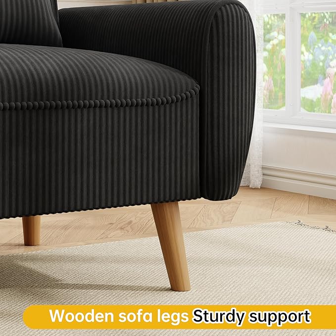 JAMFLY 47'' Small Loveseat Sofa 2 Seat Compact Couch with Tapered Legs Black Upholstered Furniture Solid Wood Frame Comfy Foam Cushion Easy Assembly for Small Spaces