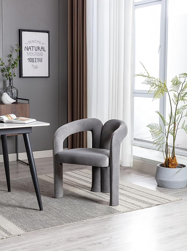 Set of 2 Contemporary Velvet Fabric Upholstered Accent/Dining Chairs Barrel Side Chairs for Kitchen and Living Room (Gray Velvet)