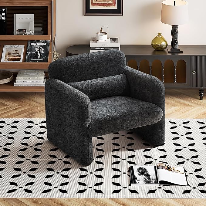 33.86 Inch Velvet Single Sofa for Living RoomAccent Chair for Small Spaces Modern Upholstered Armchair with Lumbar PillowComfy Reading Chair for Bedroom (300lbs Capacity)Dark Grey