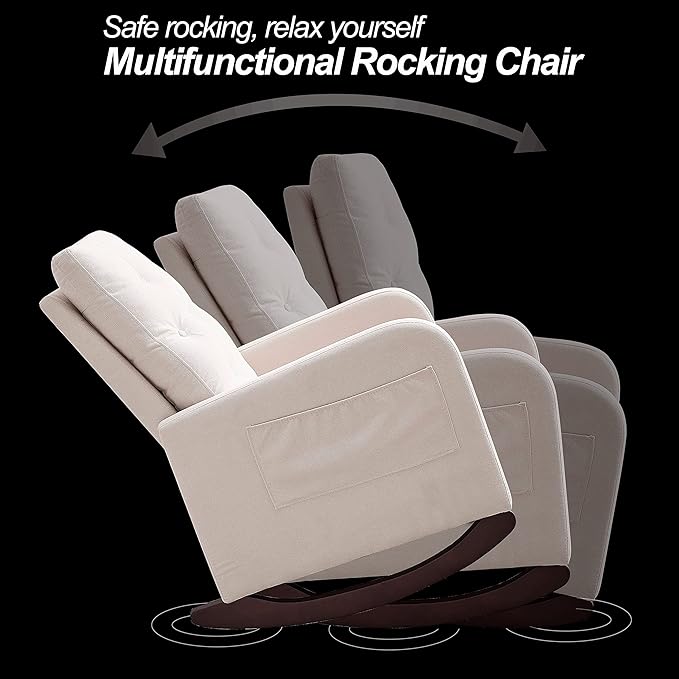 25.6 W Modern Accent High Backrest Living Room Lounge Arm Rocking Chair Two Side Pocket