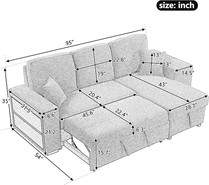 Reversible Sleeper Sectional Sofa with Side Shelf and 2 Stools Pull-Out L-Shaped Sofa Bed with Storage Chaise Left/Right Hande Corner Sofa-Bed for Living Room (Black+Blue + Velvet + Foam-01)