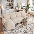 Comfy Cloud Couch Sectional Sofa with Lumbar Pillows 105 Modern U-Shaped Cloud Sofa with Double Chaise &amp Deep Seat Sectional Couches for Living Room Office Easy Assembly Beige