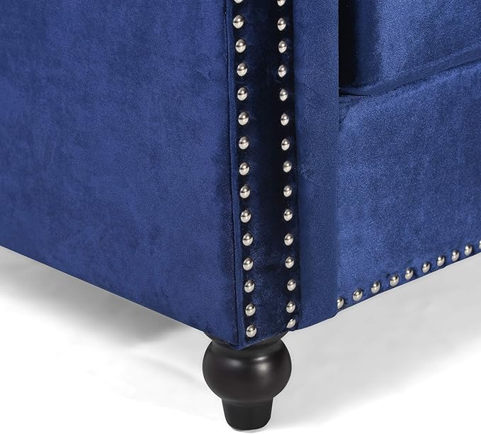 GDFStudio Noble House Parkhurst Tufted Chesterfield Velvet Sofa in Midnight Blue and Brown