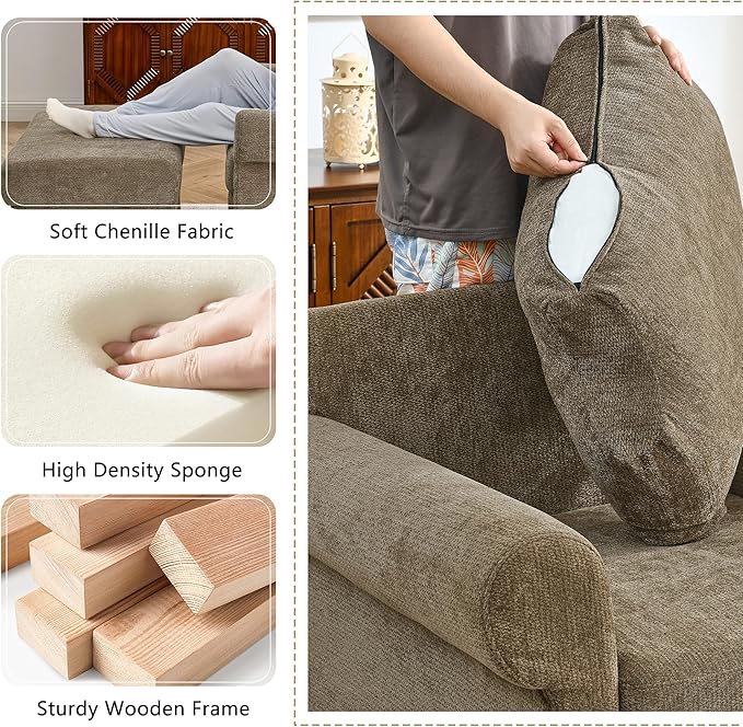 35.82 Accent Chair with Ottoman Set Upholstered Living Room Chairs for Reading Chair with Chaise Lounge Chairs Indoor Comfortable Armchair for Bedroom (Brown 35.82)