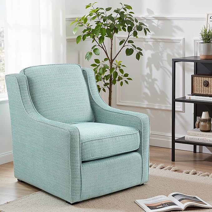 Madison Park Harris Swivel Chair - Solid Wood Plywood Metal Base Accent Armchair Modern Classic Style Family Room Sofa Furniture 28.5 Wide Dusty Aqua
