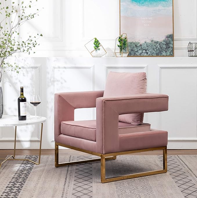 Roundhill Furniture Lenola Upholstered Accent Arm Chair Pink 27.5D x 29.75W x 34.5H in