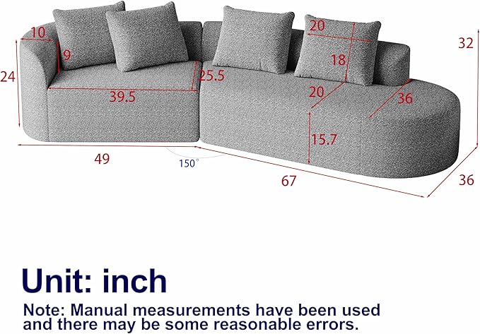 112 Modern Cloud Sectional Sofa Chenille 4-Seater Curved Couch with 4 Pillows Extra Deep &amp Wide Seat No-Assembly Compressed Upholstered Living Room Sofa for BedroomApartmentBlack Left