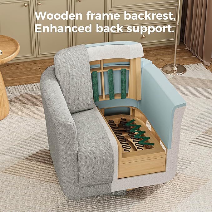 Swivel Accent Chair 360° Upholstered Swivel Chair 350 lbs Capacity Kiln Dried Solid Wood Frame Lumbar CushionFSC Certified Upholstered Chair for Living Room BedroomGray