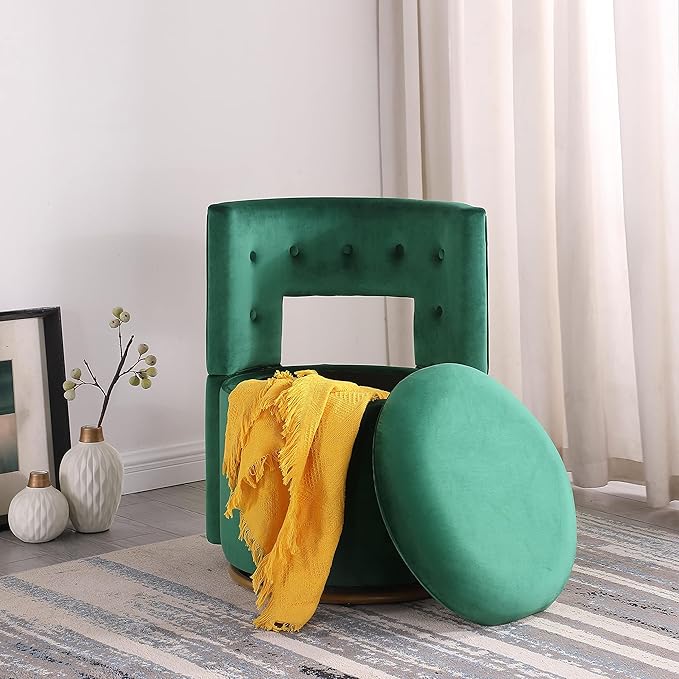 360° Swivel Accent Chair with Storage Function Velvet Curved Chair with Gold Metal Base for Living Room Nursery Bedroom [Video]