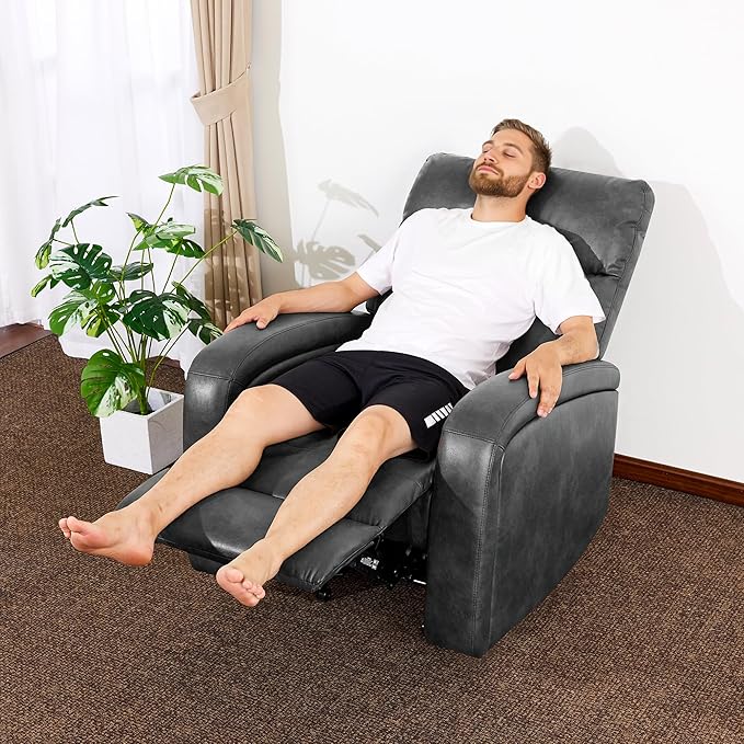 MCombo Zero Wall Recliner Chair Power Wall Hugger Recliner with USB &amp Type-C Dual Charge Ports for Small Space Living Room RV PR644 (Dark Grey)